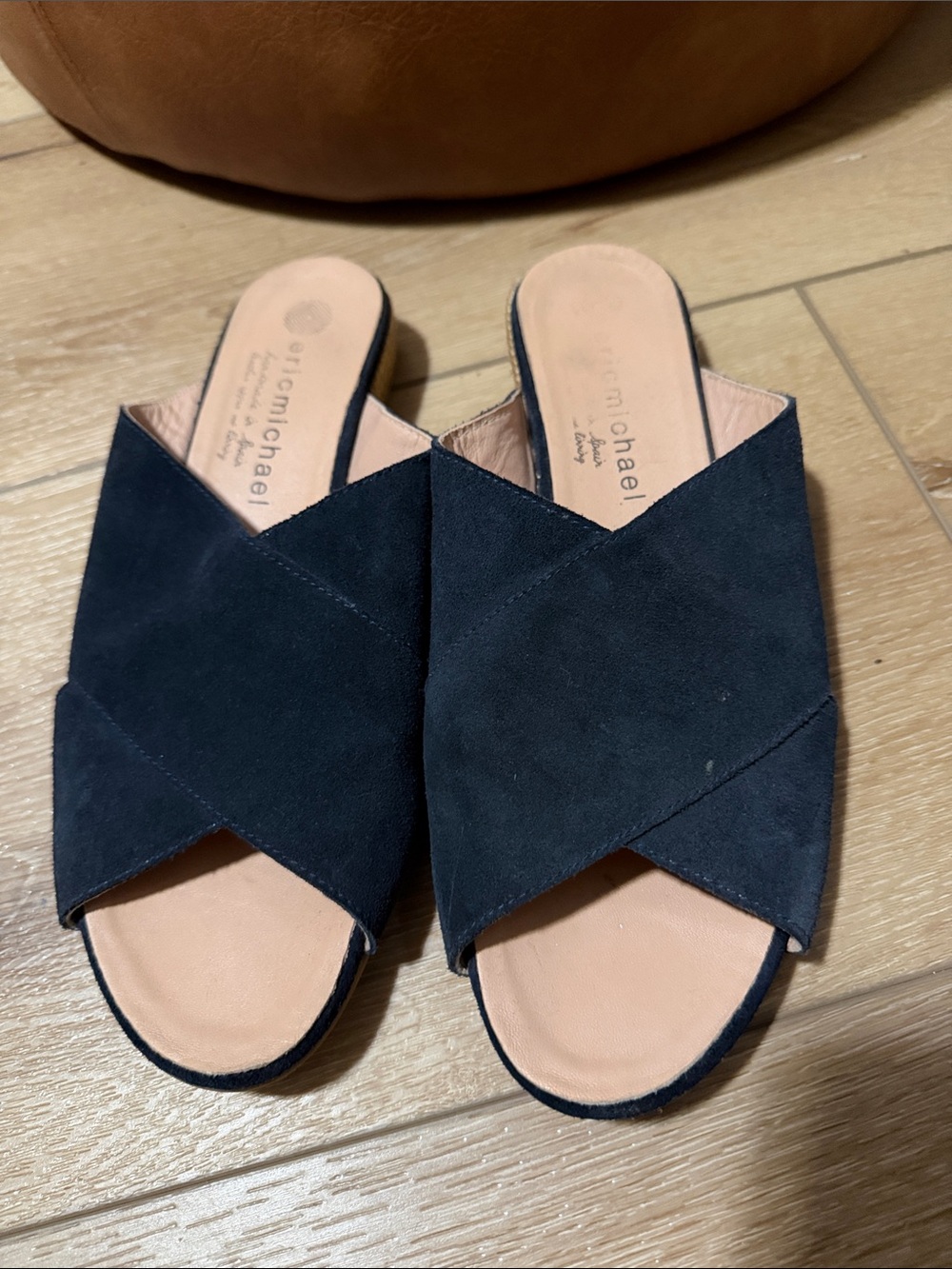 Eric Michael Navy Suede Crisscross Slide Mules